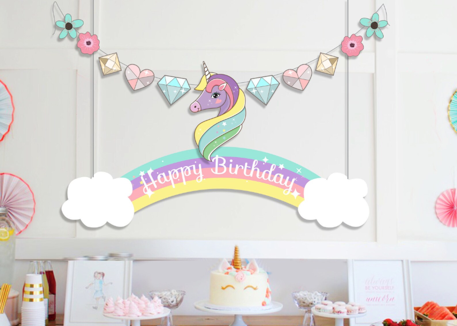 INSTANT DOWNLOAD Printable Unicorn and Rainbow Garland - Etsy