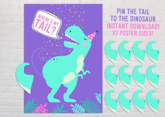 Pin the Tail on the Dinosaur Printable Birthday (Instant Download