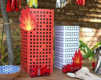 INSTANT DOWNLOAD - Fireman Party | Firefighter Party | Burning Buildings | Party Table Decor | Party Decor