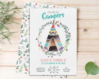 INSTANT DOWNLOAD - Girl's Camping Party Invite