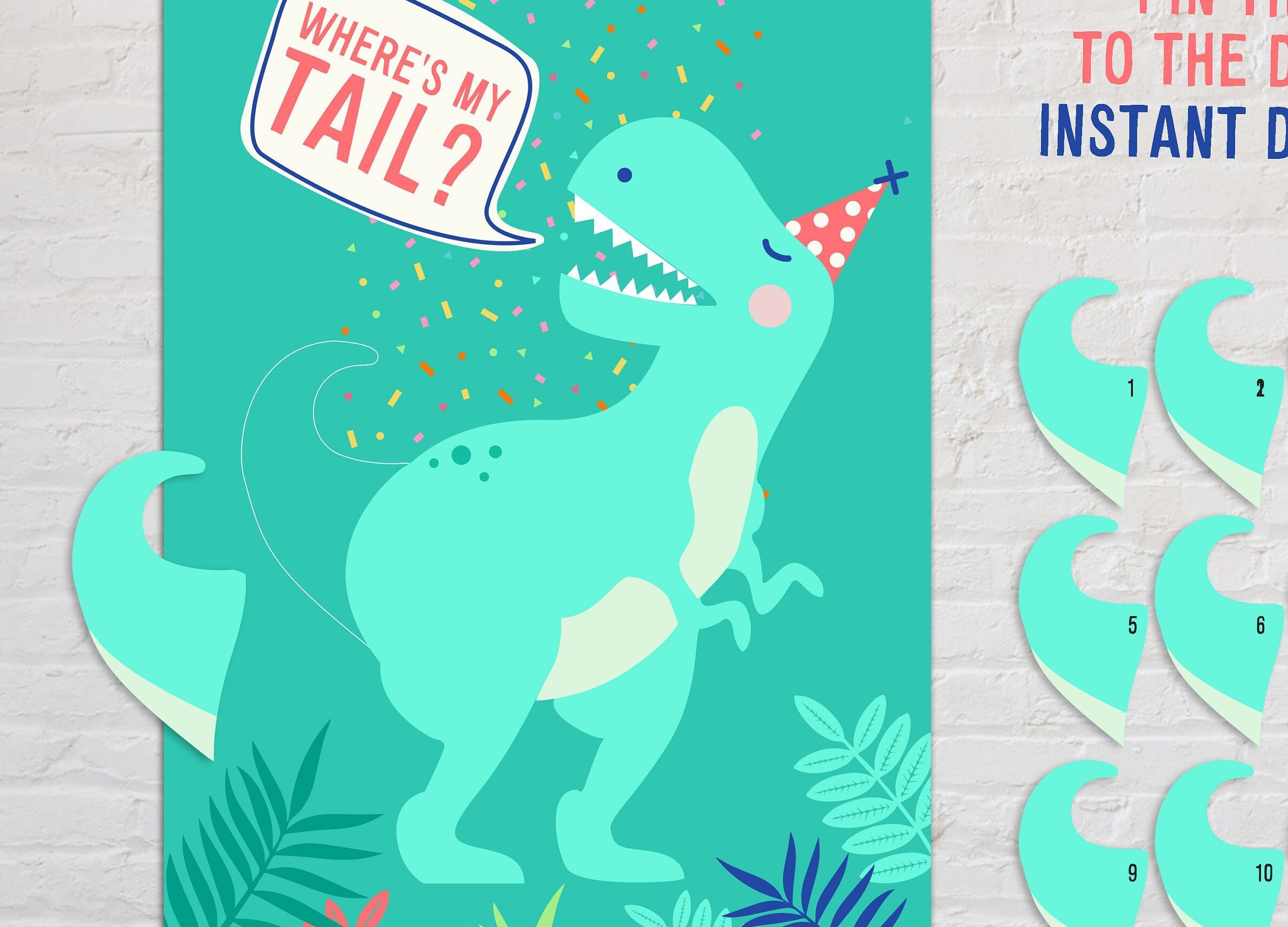 Pin The Tail On The Dinosaur Game, Large Poster Reusable Sticker Blindfold  Photo Props Decoration, T-Rex Kids Birthday Roar Party Ideas