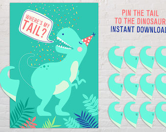 Pin the Tail on the Dinosaur Printable Birthday Party Game - Dinosaur Party - Dinosaur Party Game - Dinosaur Birthday - Instant Download