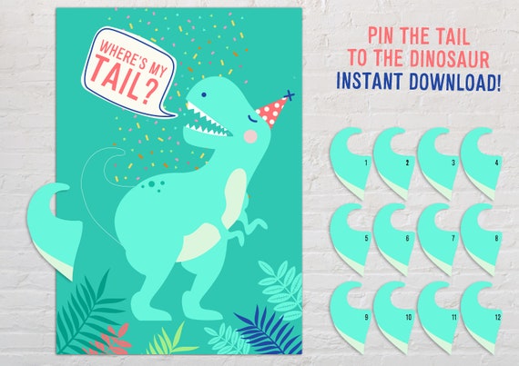 Pin the Tail on the Dinosaur Printable Birthday (Instant Download