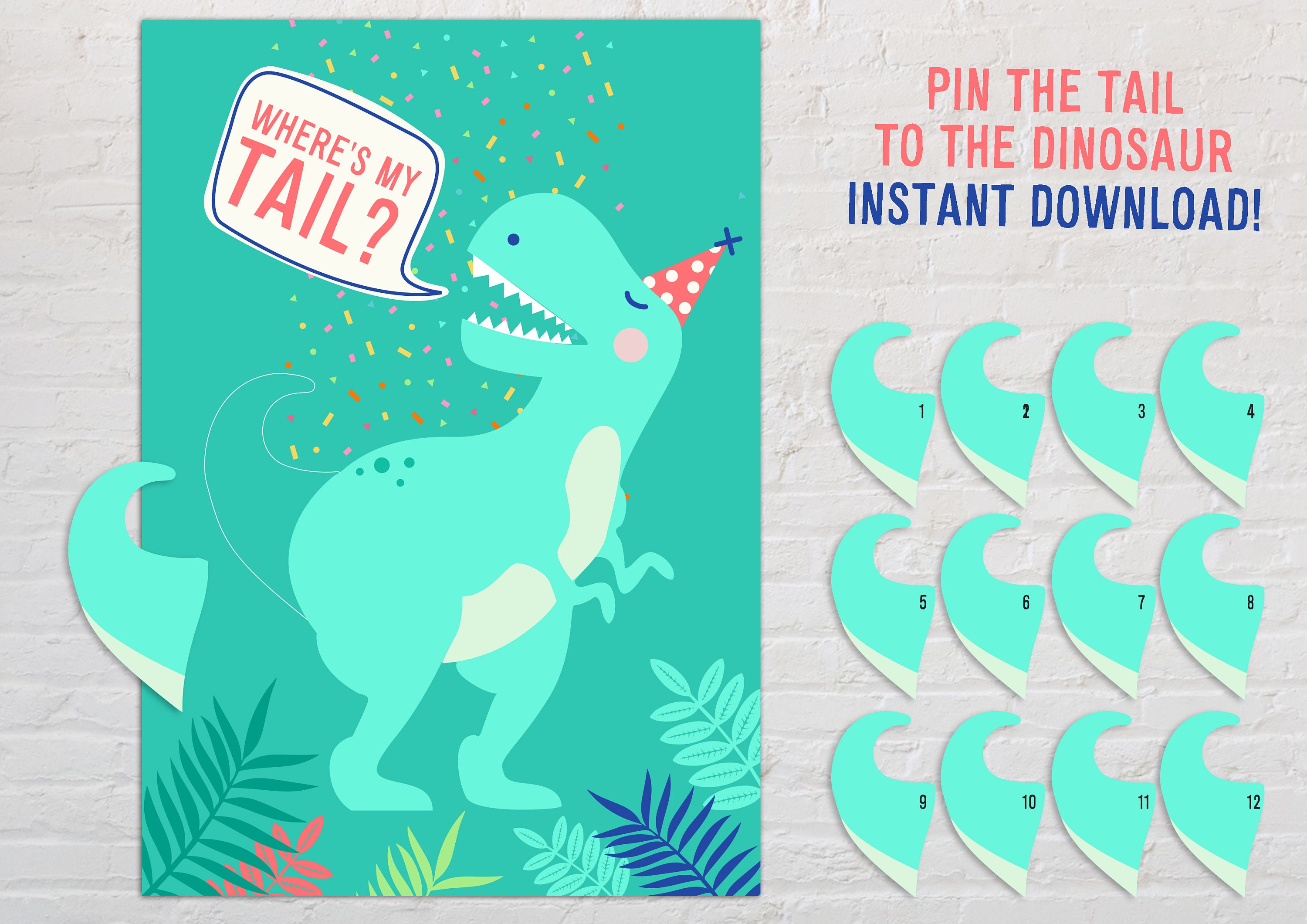 Pin the Tail on the Dinosaur - Boys Party Game - Printable Party