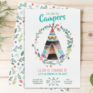 INSTANT DOWNLOAD Girls Camping Party Printables Camp Out Girl's Camping ...