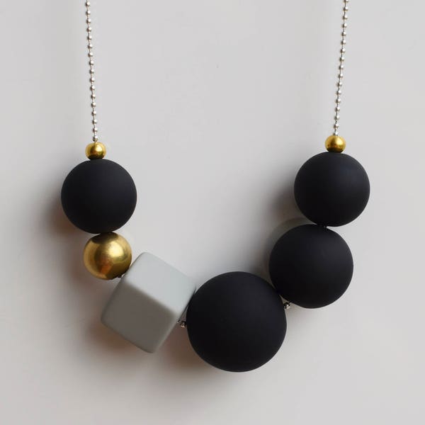 Modern chunky necklace, Statement necklace, Ball necklace, Black bead necklace, Beaded necklace, Modern black necklace, Handmade jewelry