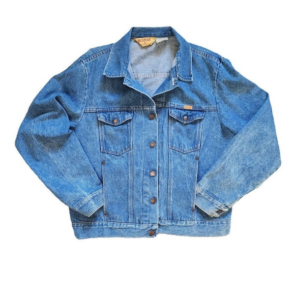 Vintage Rustler Denim Jean Jacket, 100% Cotton, Large. Made in USA
