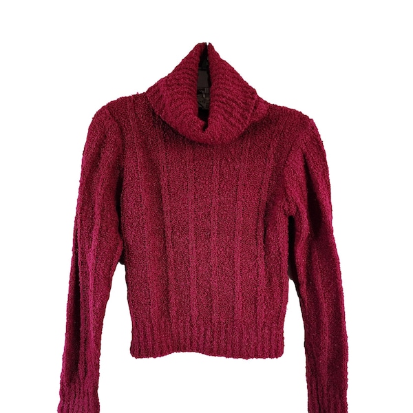70's 80's Cowl Neck Nubby Knit Long Sleeve Sweater by mister NOAH, Maroon or Burgundy,  L ( S)