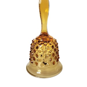 Vintage Amber Hobnail Glass Bell, with Beaded Edge Handle, 6&quot;
