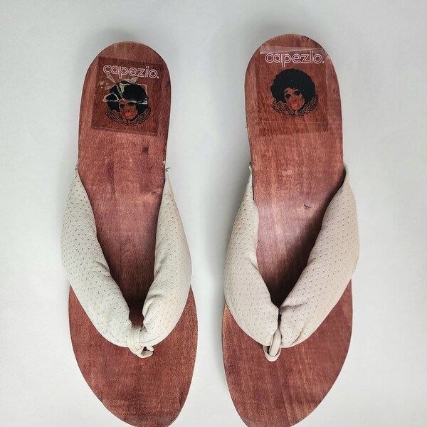 Vintage Wood Sandals by Capezio, Made in Brazil,  70's or 80's, Narrow, maybe a 6 1/2 -7.