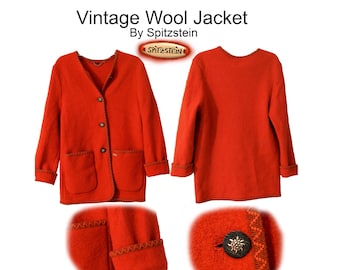 Vintage Wool Jacket, Coat, by SPITZSTEIN, Red, Button Down, M