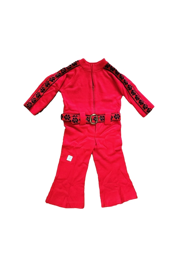 Deadstock Toddler Girls Red Knit Zip Front Jumpsuit by Creative Knits, 2T.