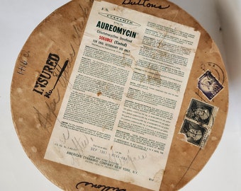 1950&#39;s Mailing Drum, Fiberpak, Old Veterinary Medicine Box,  8.5&quot; x 4&quot;