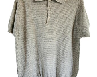 Pronto-uomo Firenze Italian Sweater, Tan & Black Short Sleeve, Collared, Button Neckline, M, Made in Italy