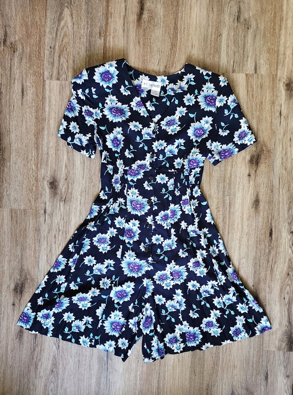 90's 2000's Skort Dress, Romper, Floral, Navy Blue