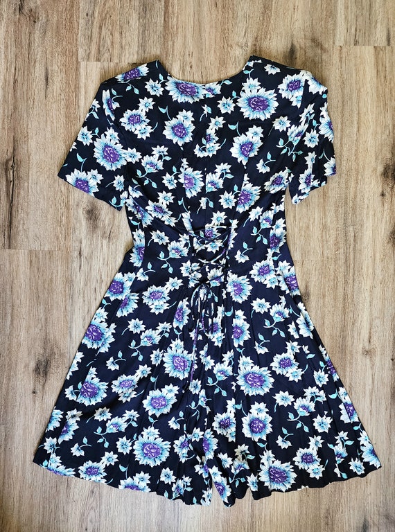 90's 2000's Skort Dress, Romper, Floral, Navy Blu… - image 3