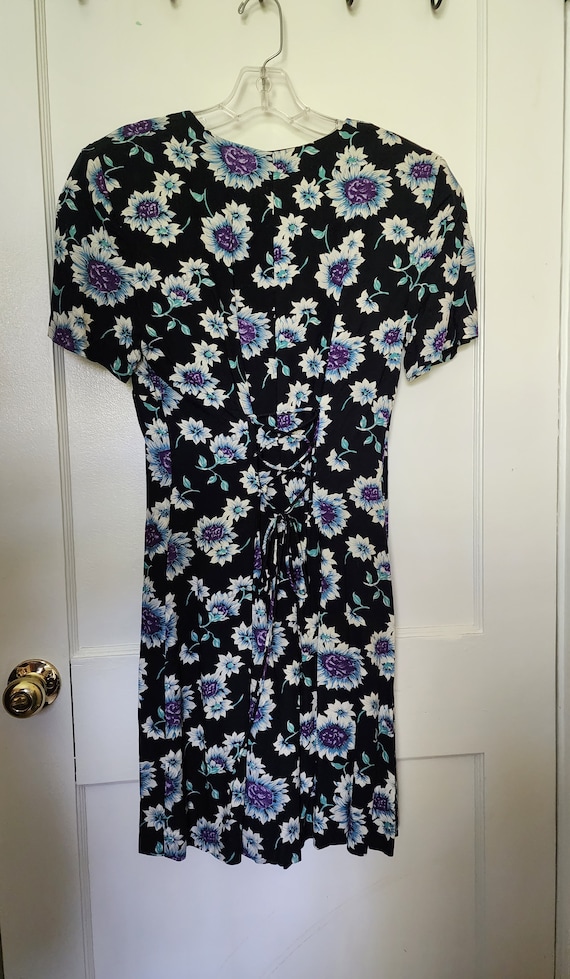 90's 2000's Skort Dress, Romper, Floral, Navy Blu… - image 5