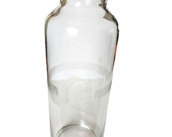 Glass Decanter, Etched Horse Head, bottom only, (no stopper) Replacement or Vase, Decoration, Barware, 12&quot;H