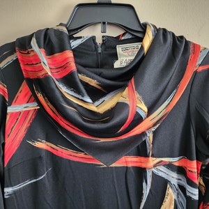 70&#39;s Long Dress, Abstract Print by Honeycomb, B Altman & Co., Cowl Neck, Long Gown, ILGWU, 1970&#39;s, 38&quot; Bust.