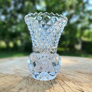 Sparkly Diamond Cut Bud Vases, Genuine Lead Crystal, West Germany, Vintage,  5&quot;