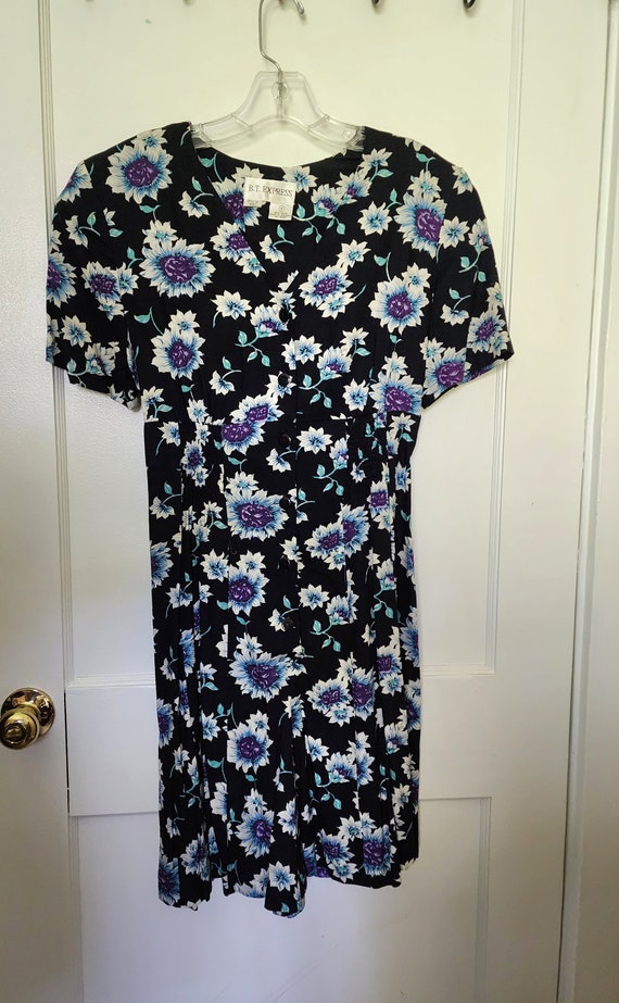 90's 2000's Skort Dress, Romper, Floral, Navy Blu… - image 4