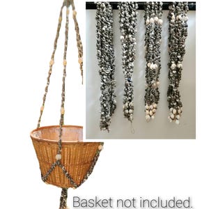 Shell Hanging Planter Holder, Cowrie Puka Sea Shells Boho Beachy Tropical Decor Vintage appox.  39" (each vary).