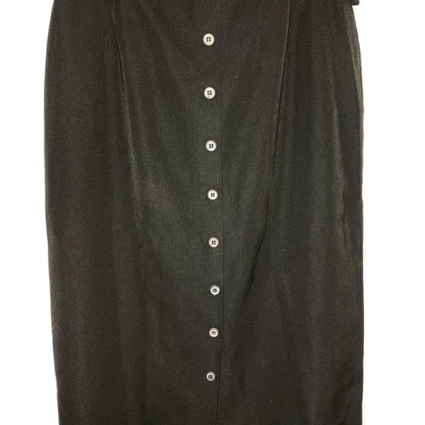 Skirt, Vintage, Black, by Canda, Faux Button Front, Lined, Back Zipper and Button Close  Euro 42, 30" x 28"