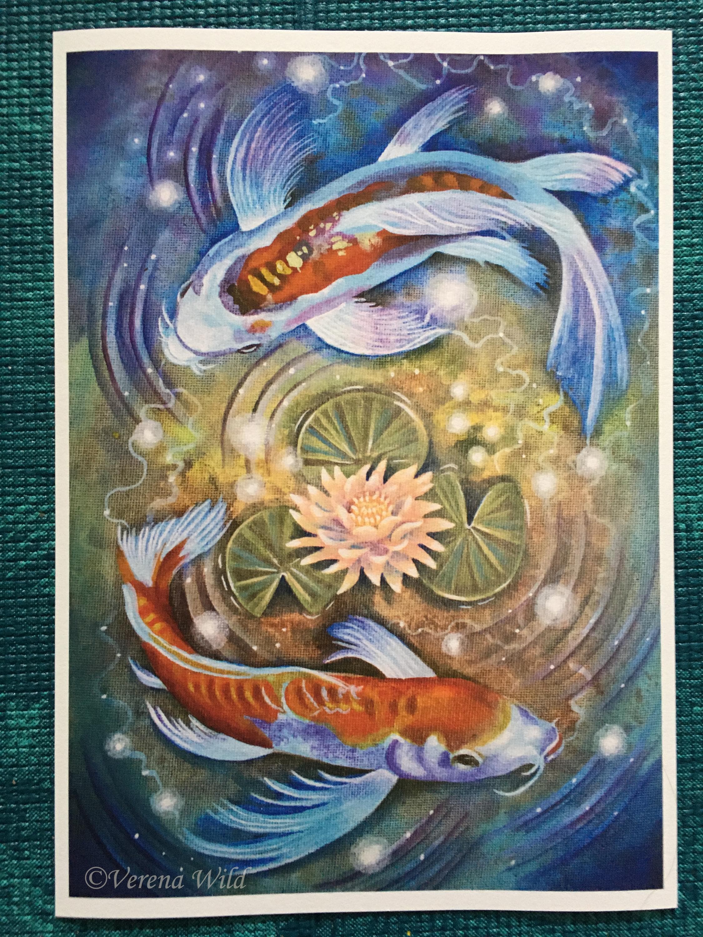 Swimming Flowers - Colorful Koi Fish A4 Paper Print - Etsy Israel