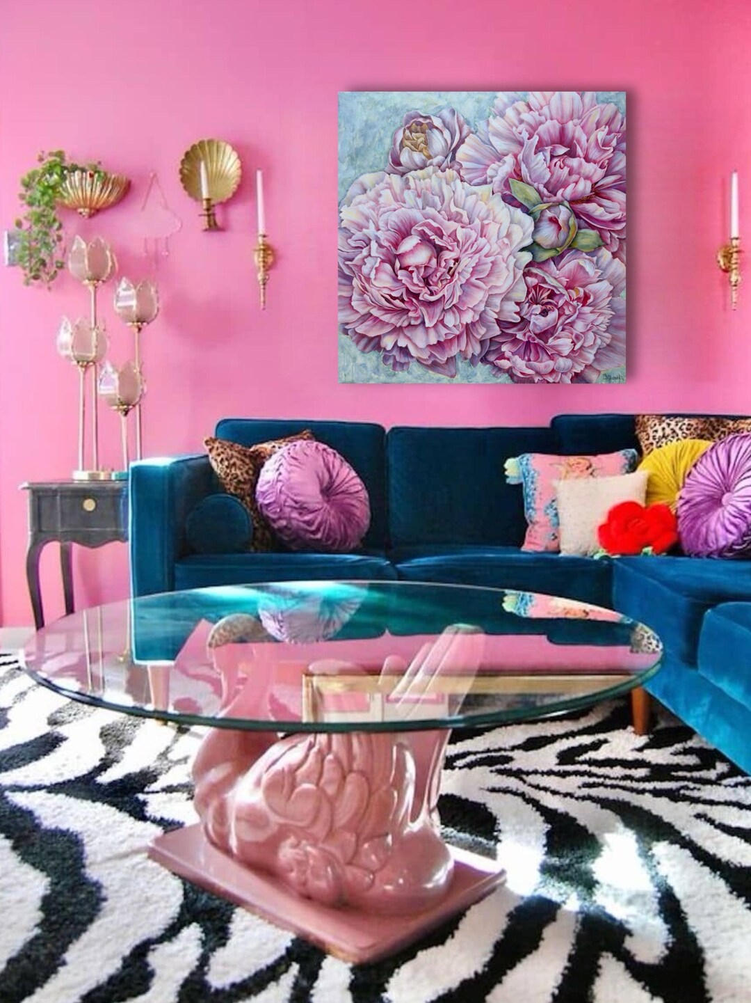 Peonies Painting Peony Art Wall Decor Decoration Ink Print Interior ...