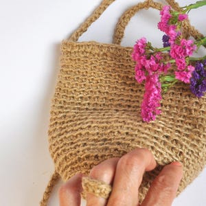 Woven bag Organic handbag Hand crocheted purse Hippie boho bag Crossbody Vacation bag Natural color jute Festival fashion Summer handbag image 9