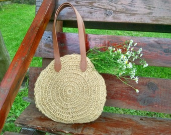 Woven shopper bag Organic Cottagecore aesthetic handbag Hand crocheted purse Hippie boho bag Shopping Vacation bag  Natural color jute