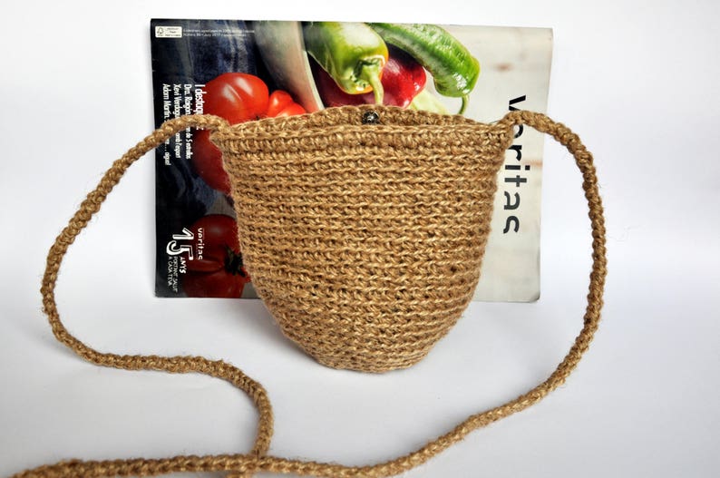 Woven bag Organic handbag Hand crocheted purse Hippie boho bag Crossbody Vacation bag Natural color jute Festival fashion Summer handbag image 3