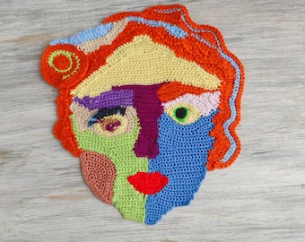 Abstract portrait Face Art Crochet Art applique decor patches set