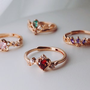 Princess themed rose gold ring , adjustable ring , Heart shape stone ring , mermaid, sailormoon ring, angel ring, rose gold open ring