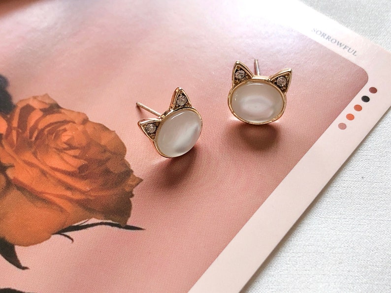 girly earrings mini studs cat lover cute gift animal earrings artemis cat cat/'s eye gift for her Cat studs earring