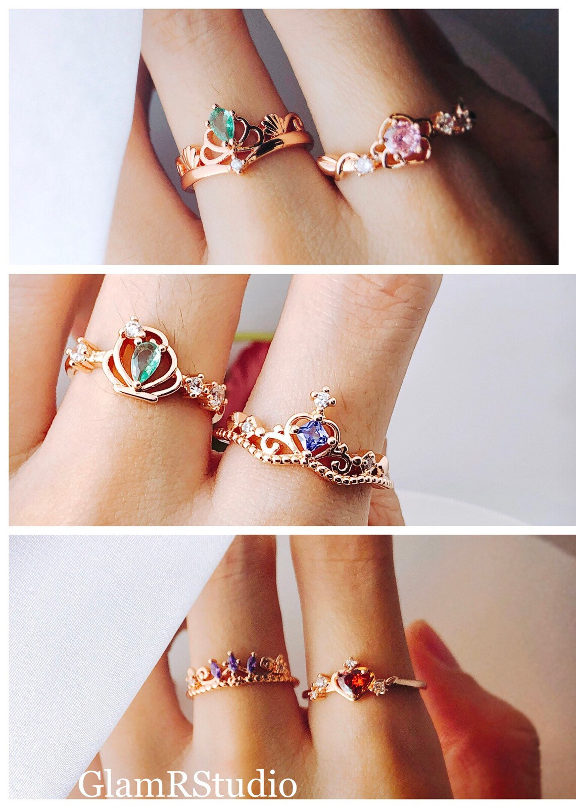 Princess themed rose gold ring adjustable ring Heart shape | Etsy