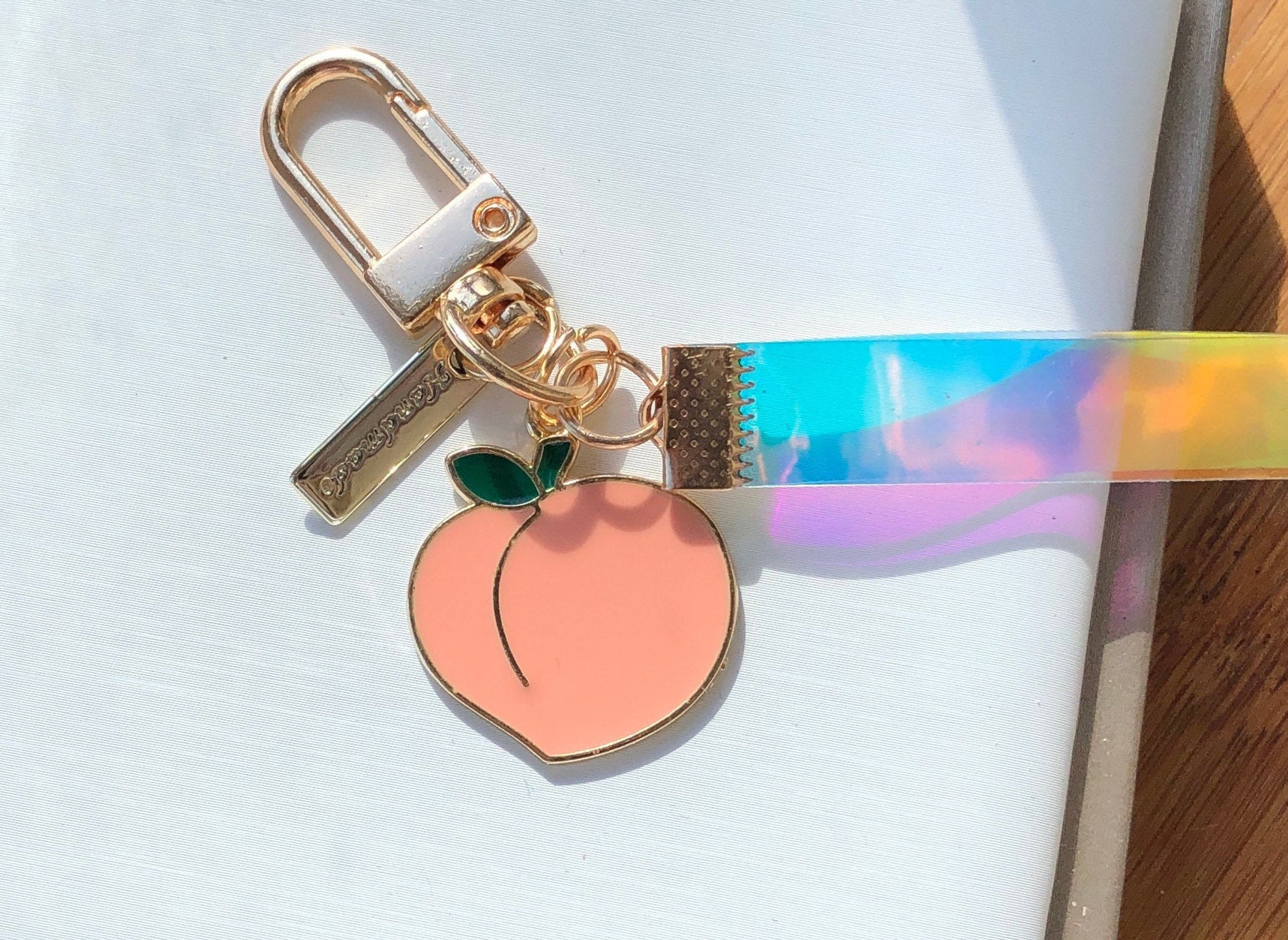 Peach Keychain Little Peach Peachy Iridescent Key Chain Etsy