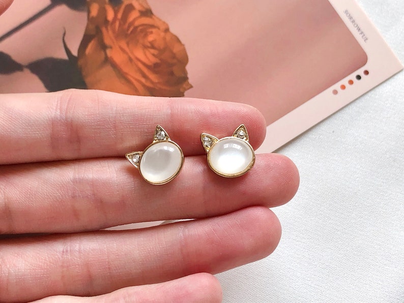 girly earrings mini studs cat lover cute gift animal earrings artemis cat cat/'s eye gift for her Cat studs earring