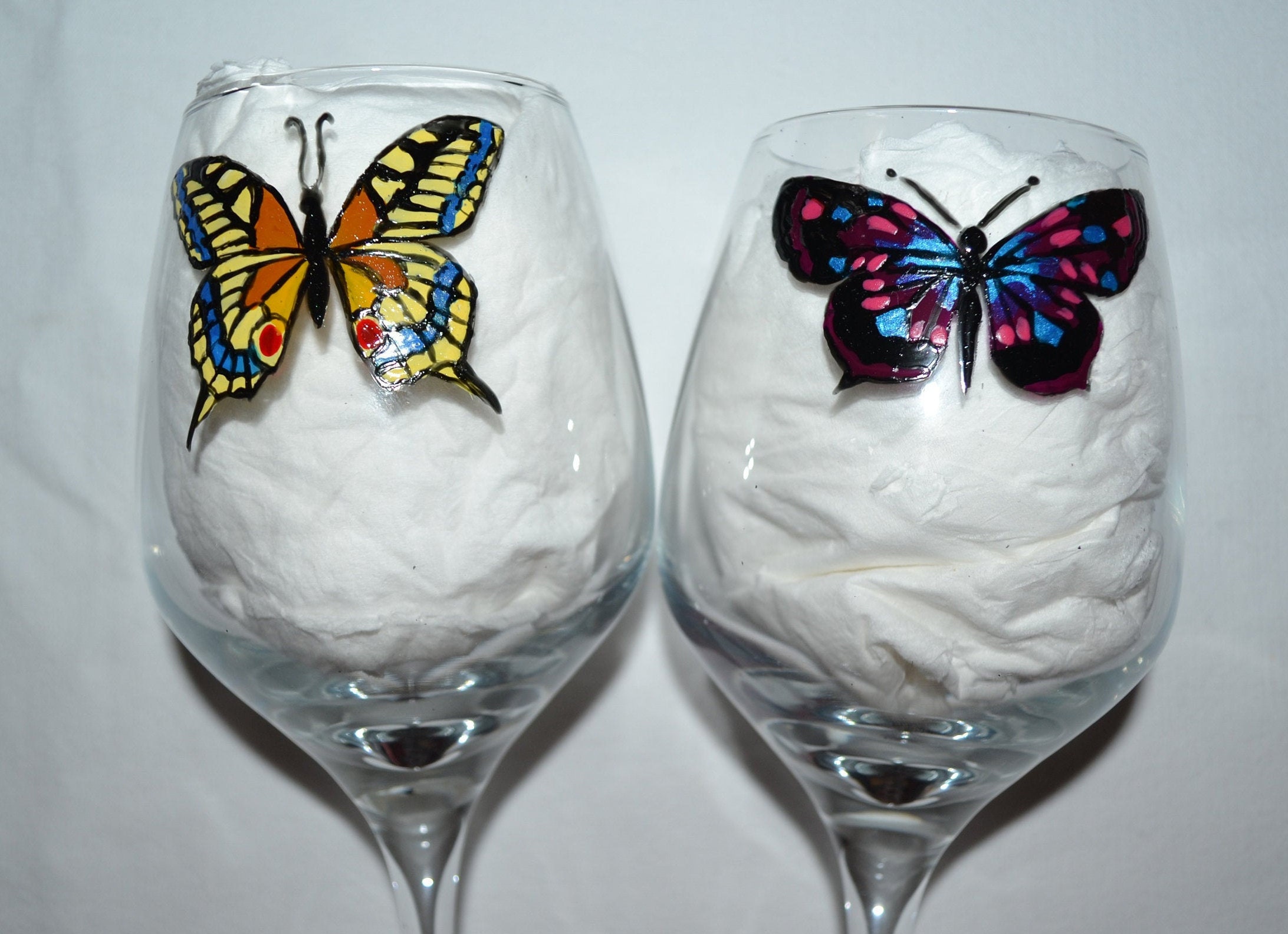 6 Verres à Vin Français Peints Papillons Multicolores Etsy, Verres Papillon Monarque, Verres Papillo