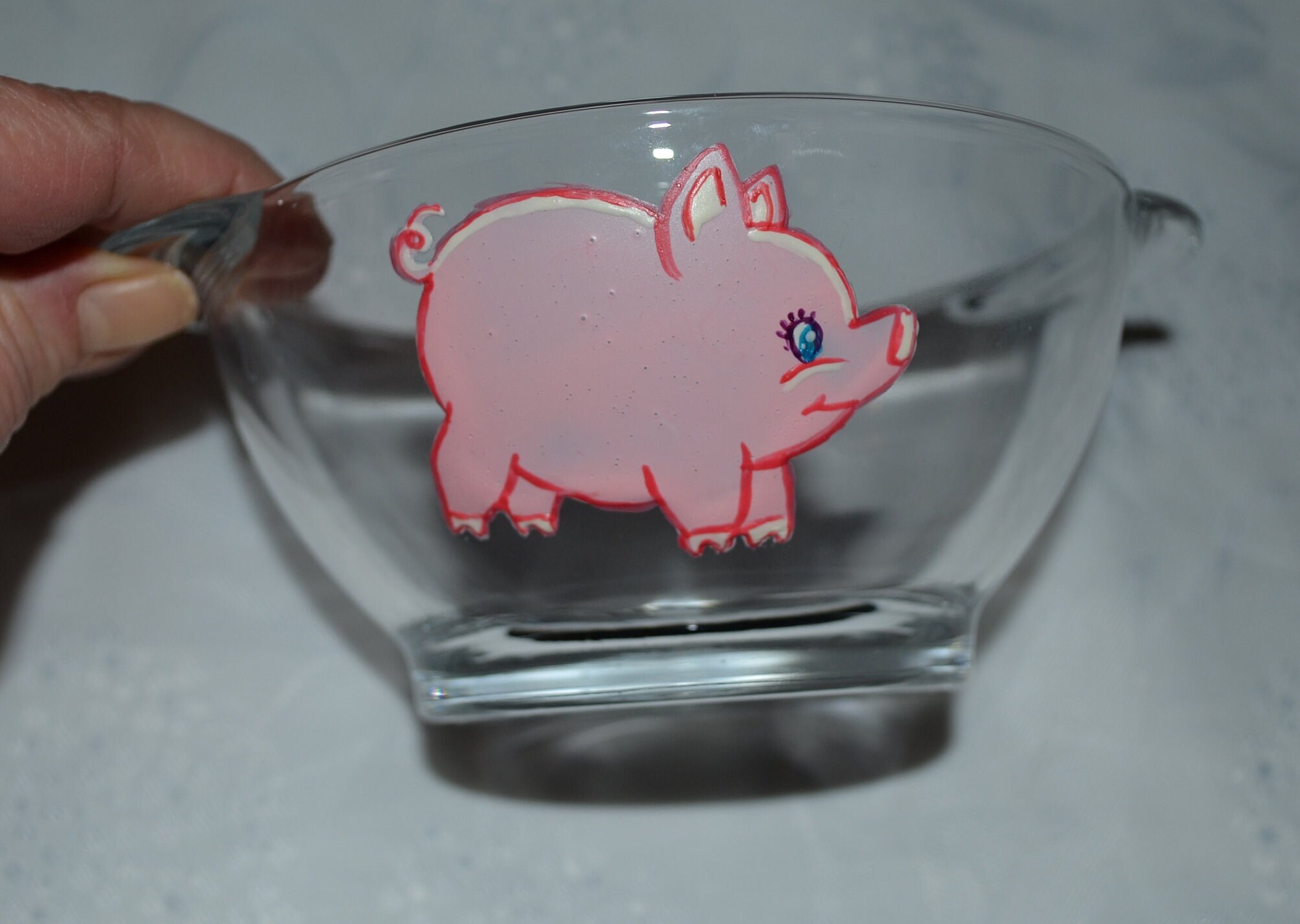 Bol en Verre avec Anses Peint Petit Cochon Personnalisable, Bol Porcelet, Bol Rose, Bol Animal Ferme