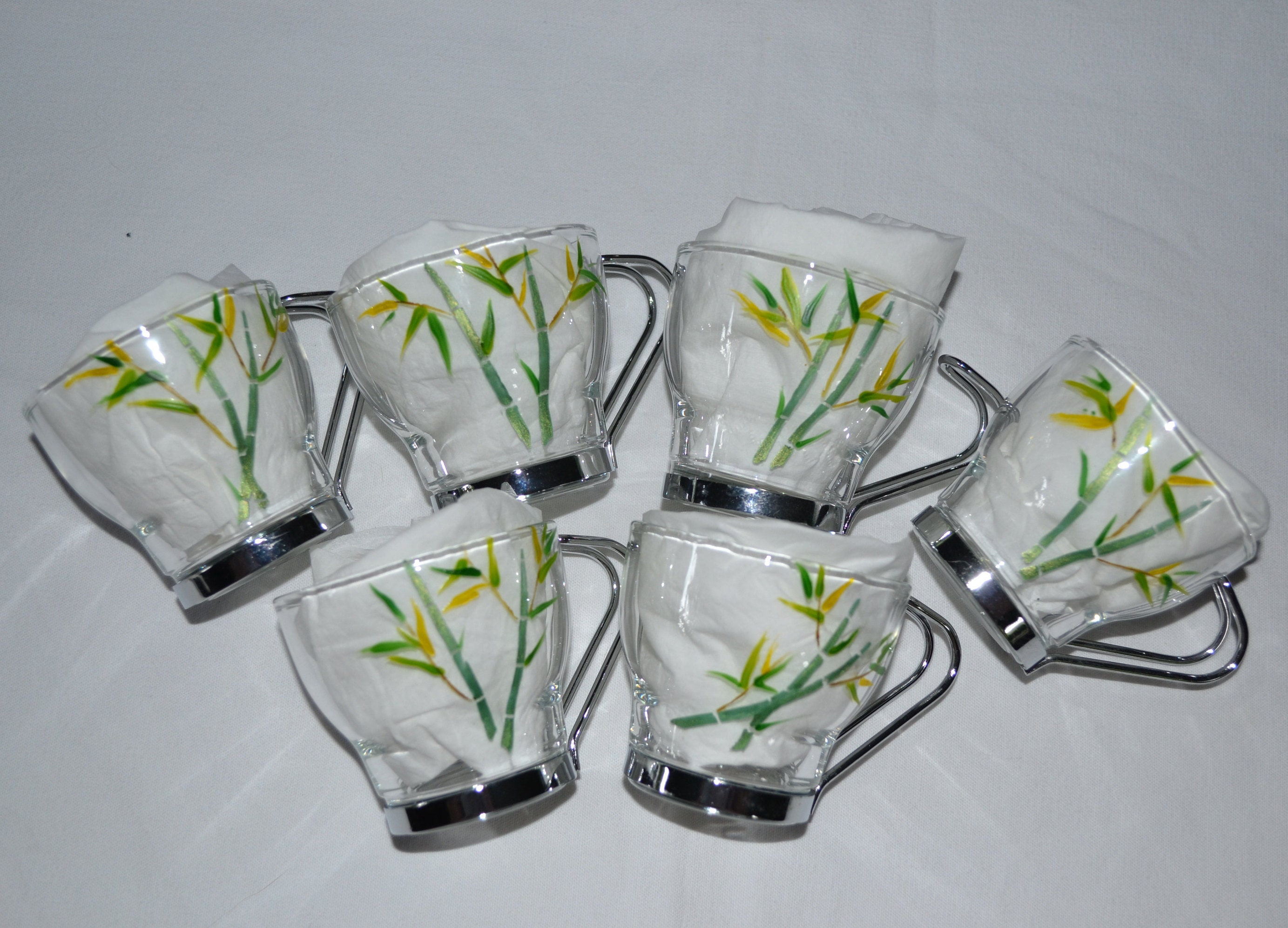 6 Tasses à Café Expresso Verre et Inox Peintes Bambous Etsy, Tasses Bambous, Tasses Zen, Tasses Asie