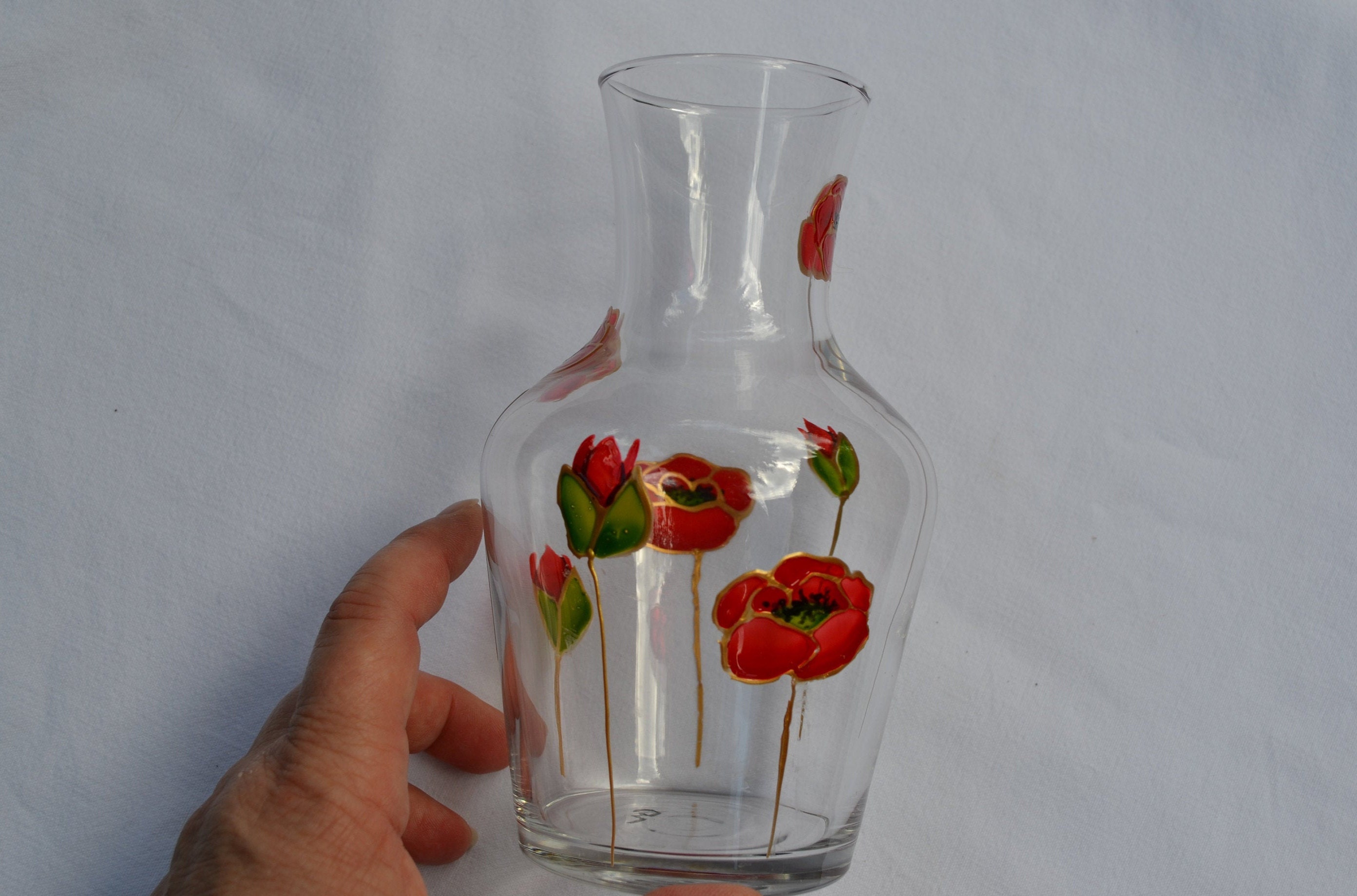 Carafe en Verre Peinte Coquelicots Rouge Or Etsy, Vase Peint Or, Carafe Coquelicots, Vaisselle Coque