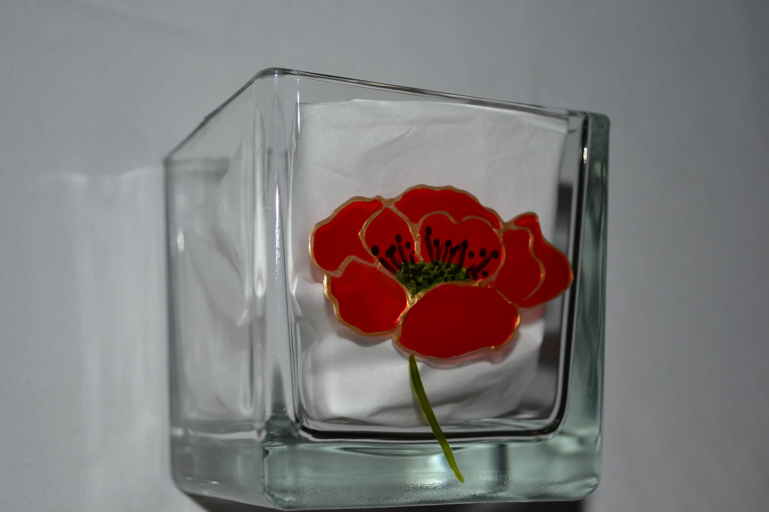 Vase Pot à Coton Photophore Cube Verre Peint Coquelicot Rouge Or Etsy, Déco Salle de Bain Cuisine Or