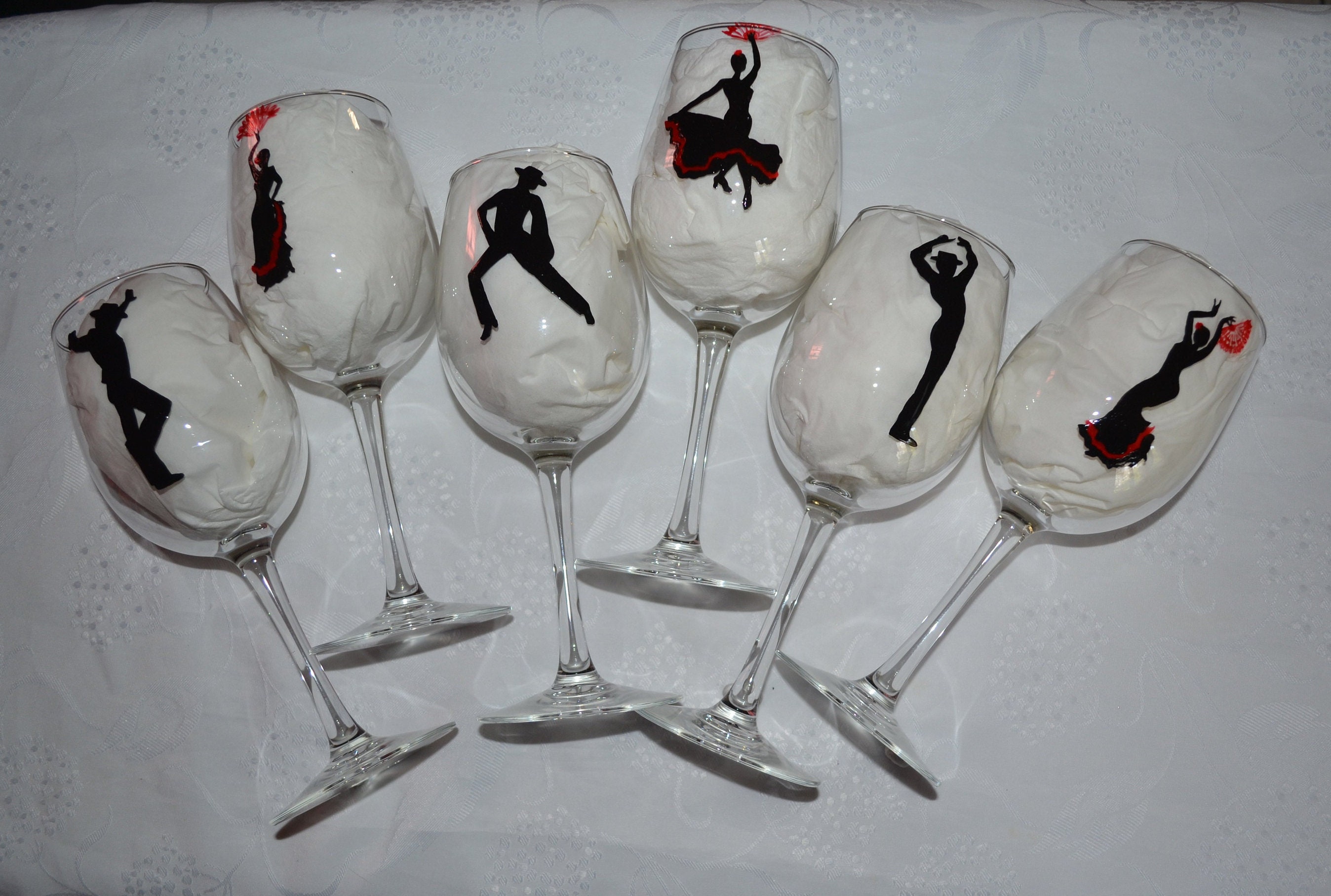 6 Grands Verres à Vin Peints Danseurs de Flamenco Noir et Rouge Etsy, Verres Flamenco, Verres Couple