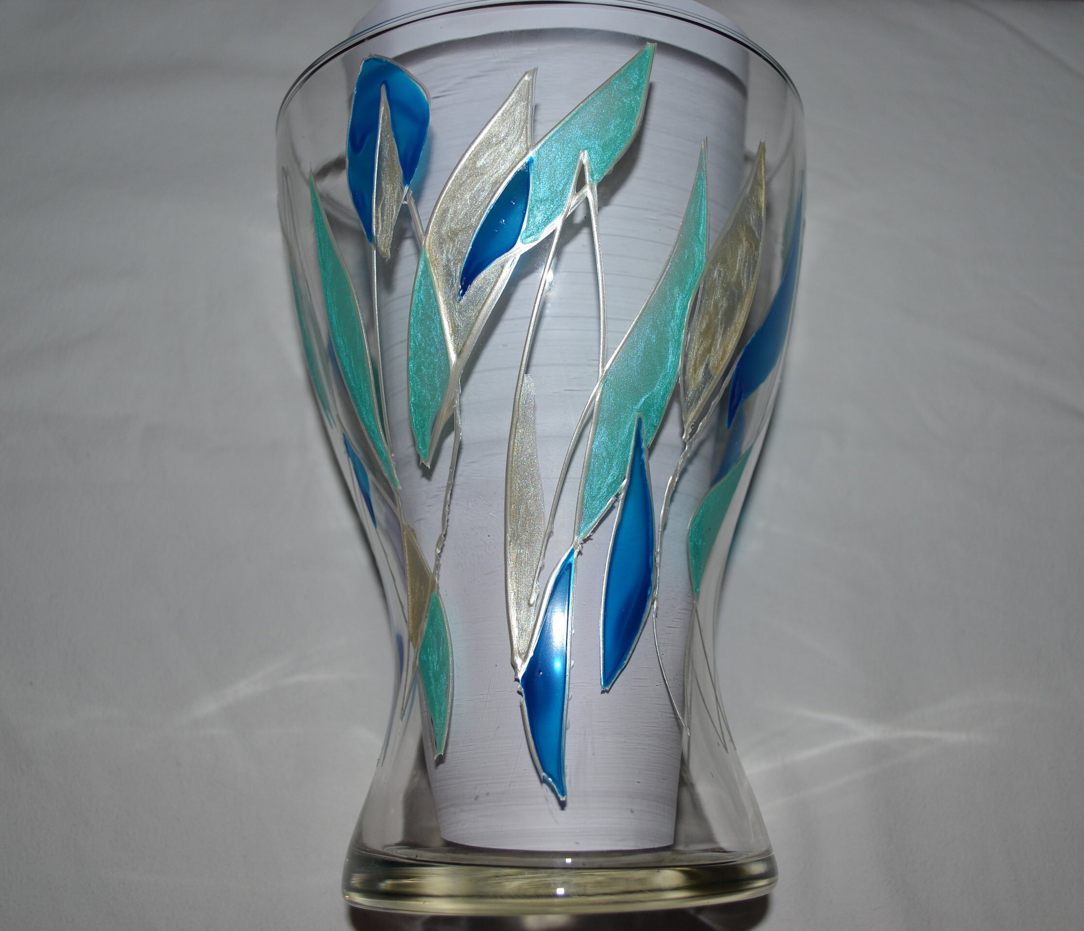 Vase Peint Motifs Forme Voiles Bleues Etsy, Vase Abstrait Bleu Blanc, Vase Stylisé Art Français, Vas