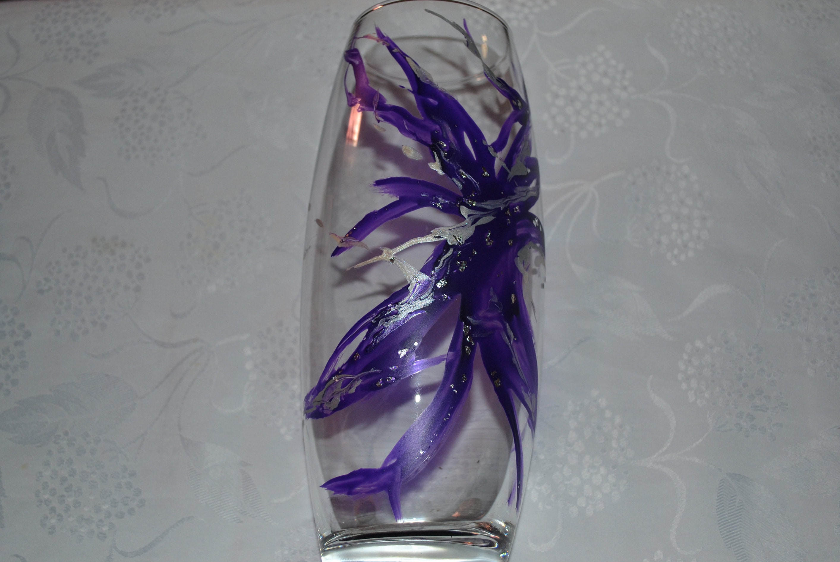 Vase en Verre Peint Style Murano Violet Argent Etsy, Vase Contemporain Violet, Vase Abstrait Violet,