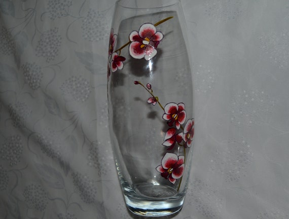 Painted Glass Vase2 Orchid Branchesphalaenopsisorchidsvase Etsy
