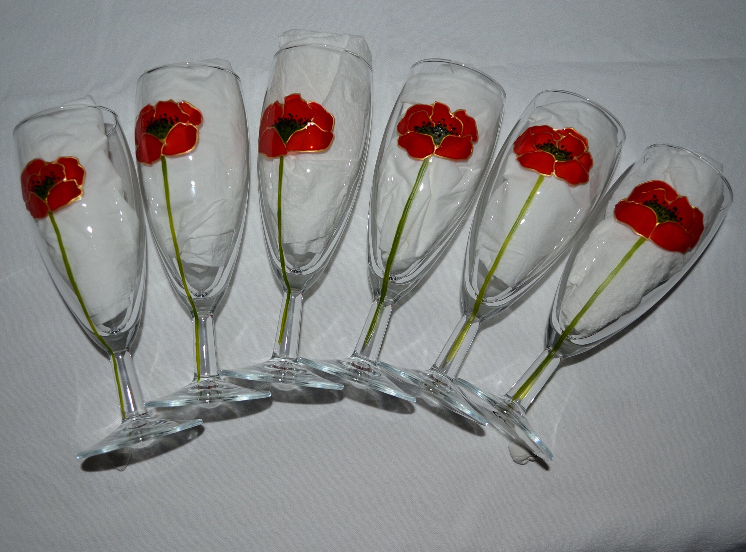 6 Flûtes à Champagne Françaises Peintes Coquelicots Rouge et Or Personnalisables Etsy, Fête Des Mère