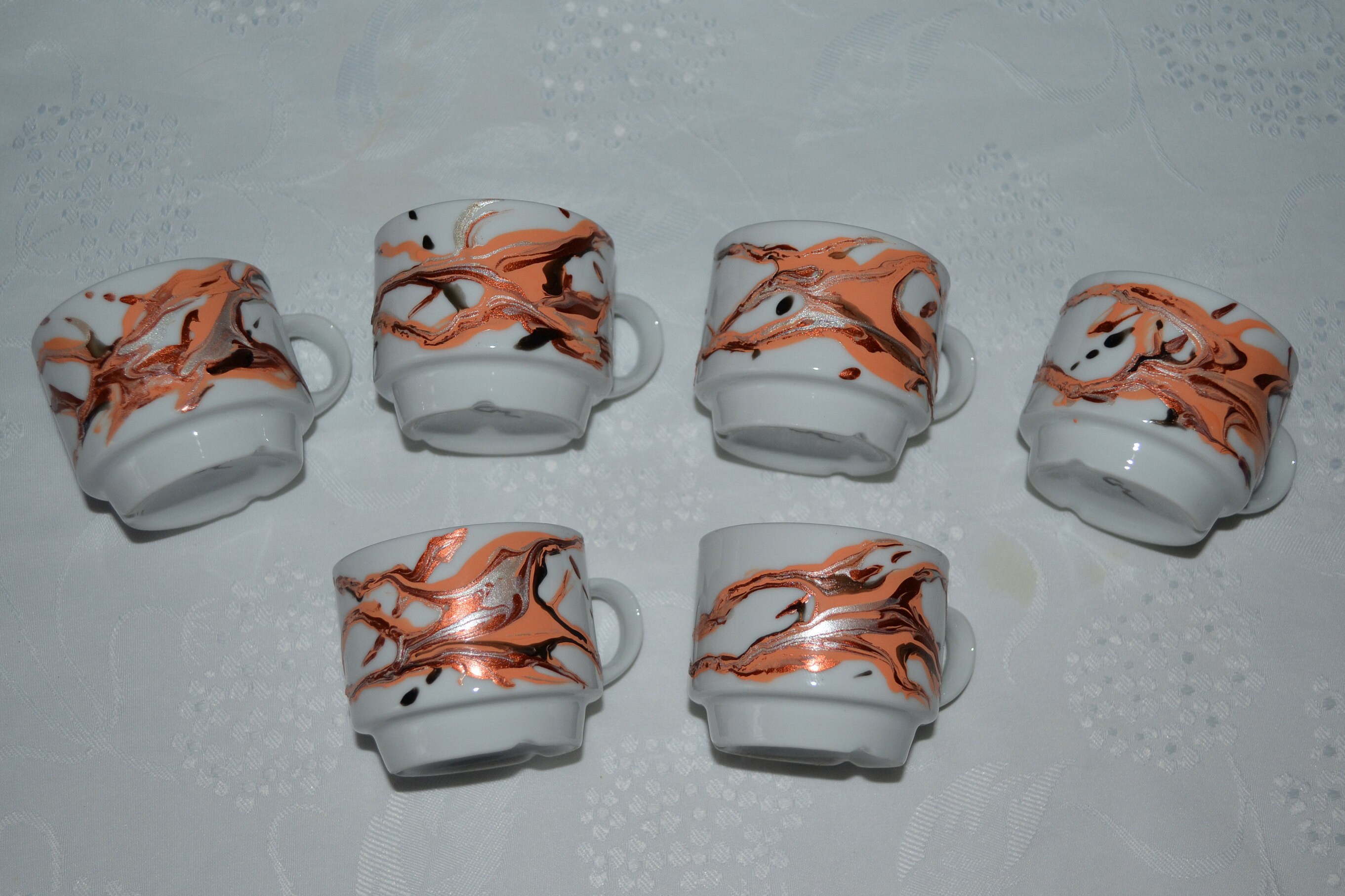 6 Tasses Expresso Porcelaine Peintes Style Murano Saumon Cuivre Etsy, Tasses Empilables Contemporain