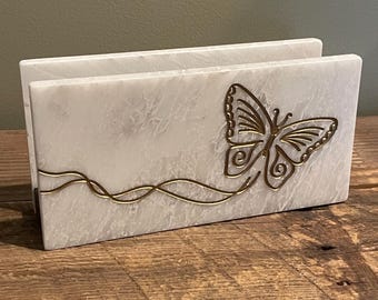 Custom Engraved Marble Mail Holder  Modern Desk Organizer Butterfly Home Decor Gift